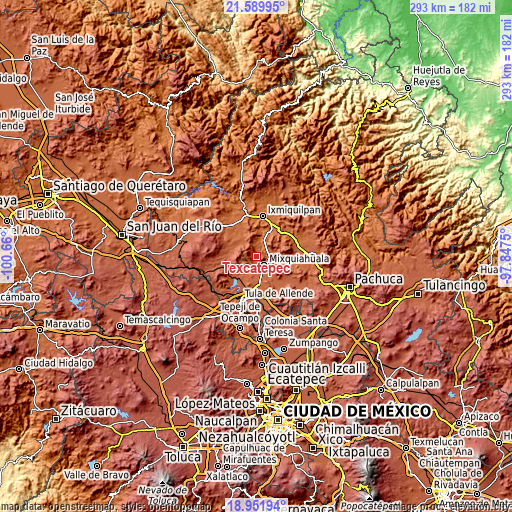 Topographic map of Texcatepec