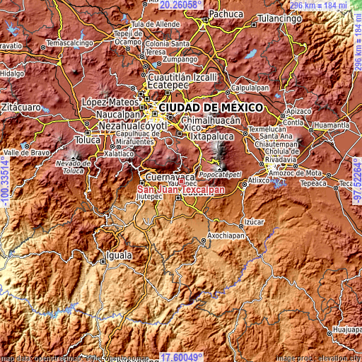 Topographic map of San Juan Texcalpan