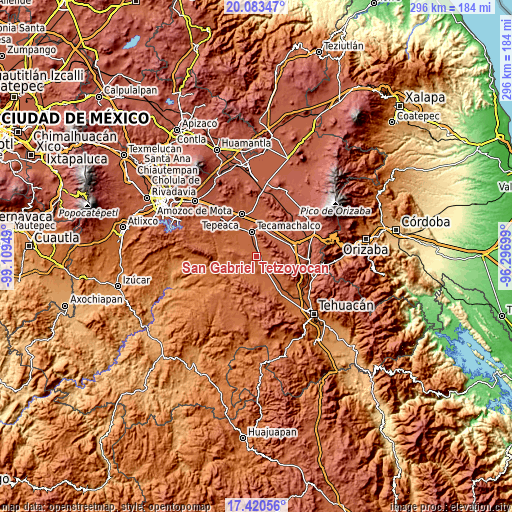 Topographic map of San Gabriel Tetzoyocán