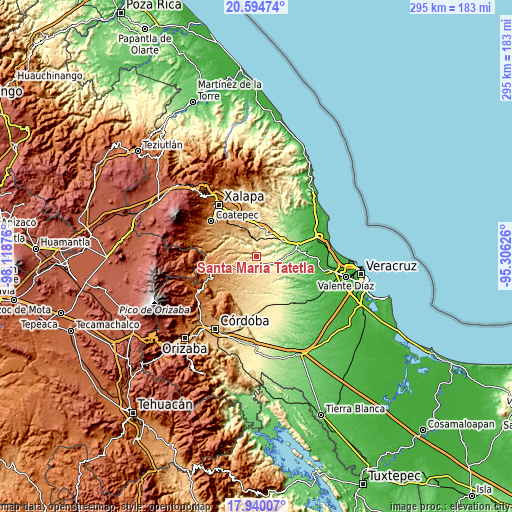 Topographic map of Santa María Tatetla