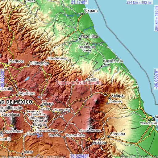 Topographic map of Teteles de Avila Castillo