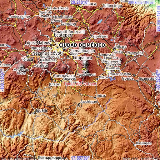 Topographic map of Tetela del Volcán