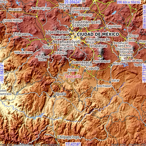 Topographic map of Tetecalita