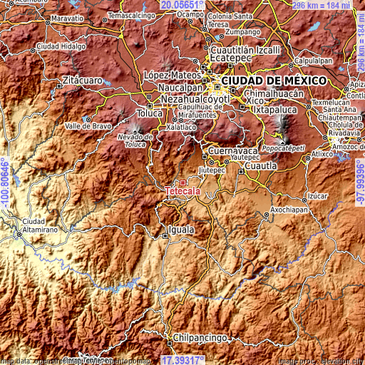 Topographic map of Tetecala