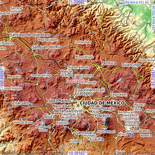 Topographic map of Tequixquiac