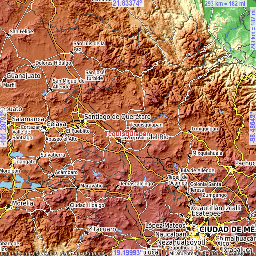 Topographic map of Tequisquiapan