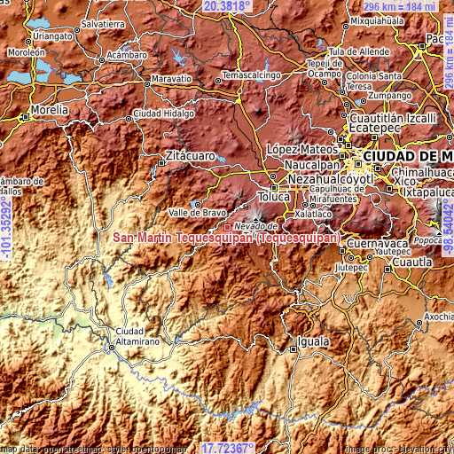 Topographic map of San Martín Tequesquipan (Tequesquipan)