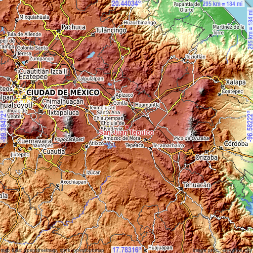 Topographic map of San Juan Tepulco