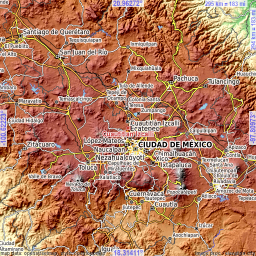 Topographic map of Cuautitlán Izcalli