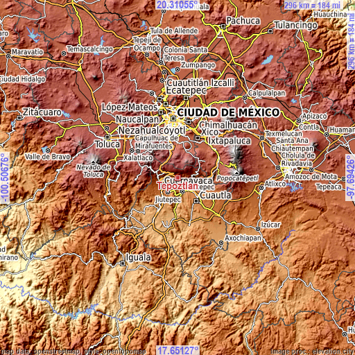 Topographic map of Tepoztlán