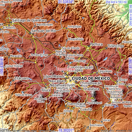 Topographic map of Tepotzotlán