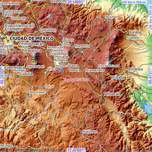 Topographic map of Tepeyahualco