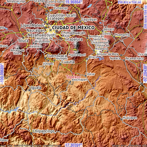 Topographic map of Tepexco