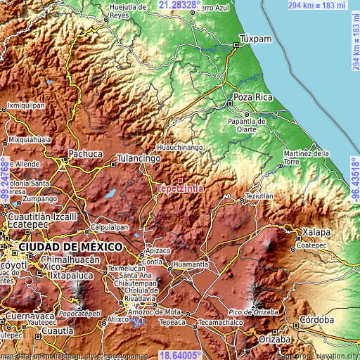 Topographic map of Tepetzintla