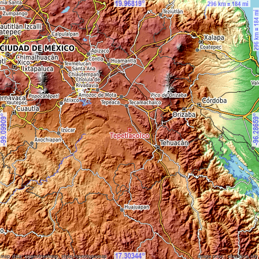 Topographic map of Tepetlacolco