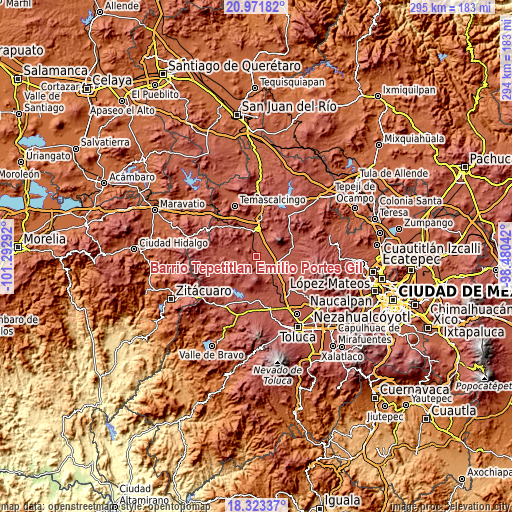 Topographic map of Barrio Tepetitlán Emilio Portes Gil