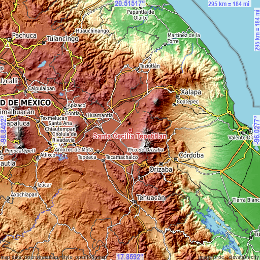 Topographic map of Santa Cecilia Tepetitlán