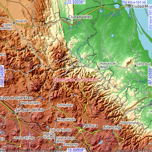 Topographic map of Tepehuacán de Guerrero