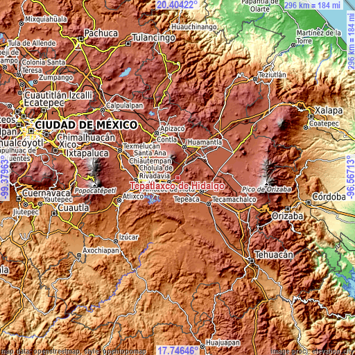 Topographic map of Tepatlaxco de Hidalgo
