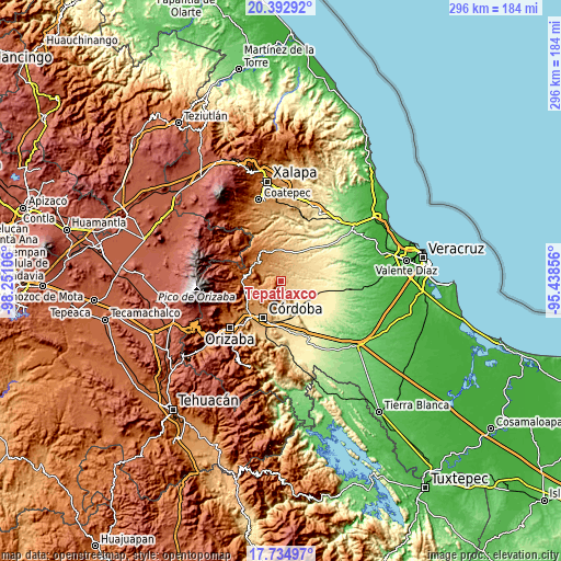 Topographic map of Tepatlaxco