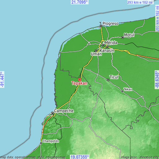 Topographic map of Tepakán