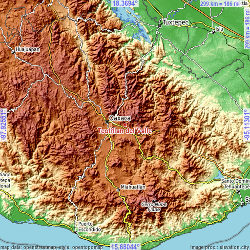 Topographic map of Teotitlán del Valle