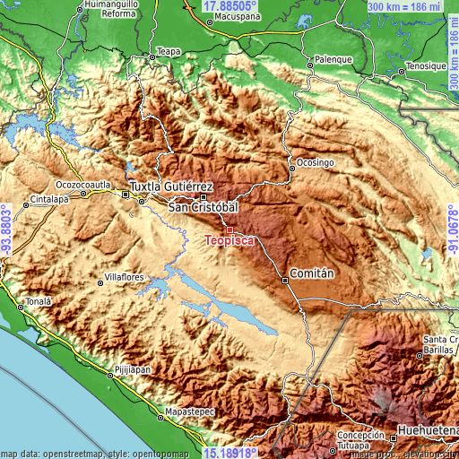 Topographic map of Teopisca