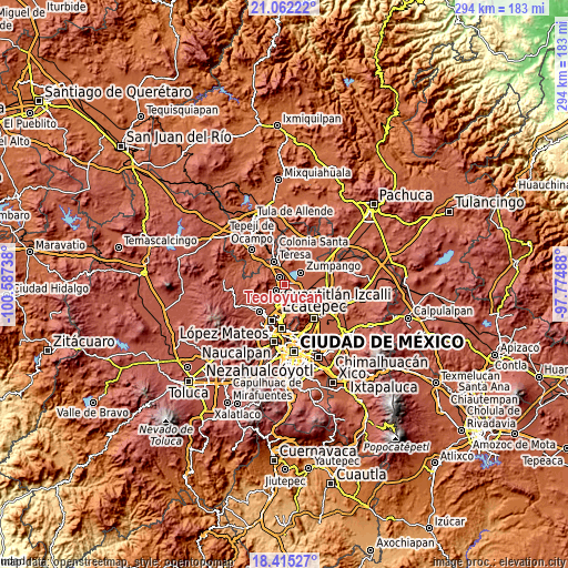 Topographic map of Teoloyucan