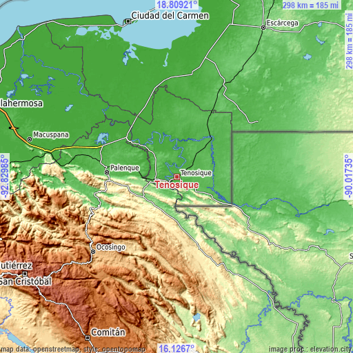 Topographic map of Tenosique