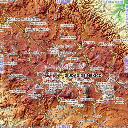 Topographic map of San Francisco Tenopalco