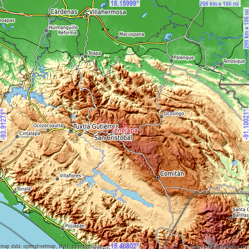Topographic map of Tenejapa