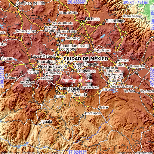 Topographic map of Tenango del Aire