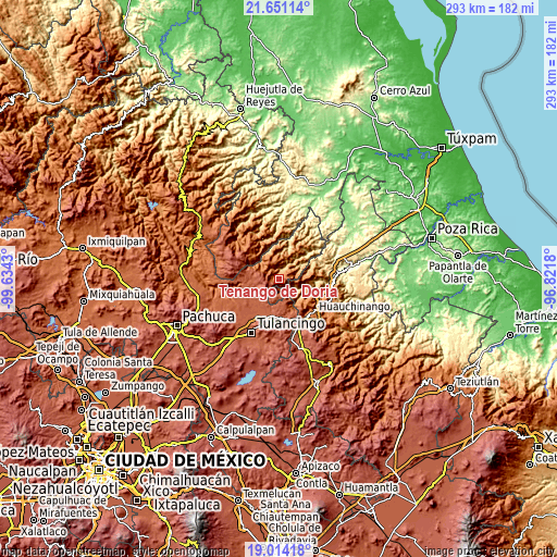 Topographic map of Tenango de Doria