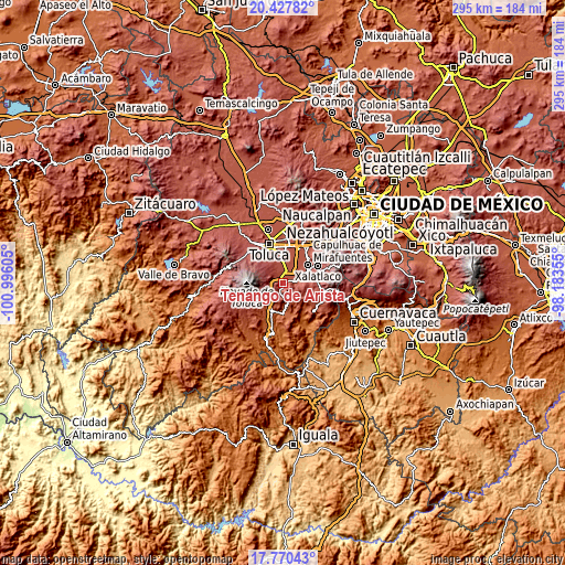 Topographic map of Tenango de Arista