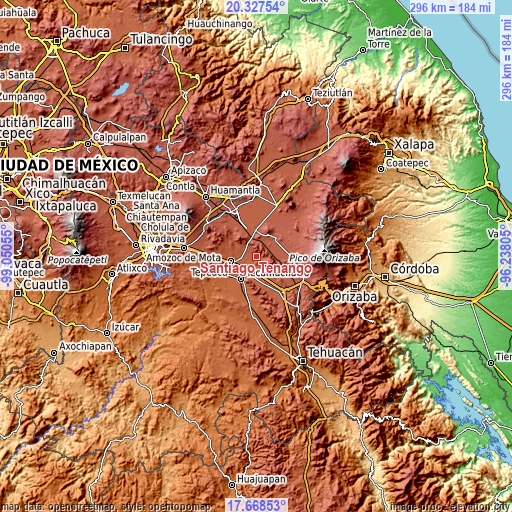 Topographic map of Santiago Tenango