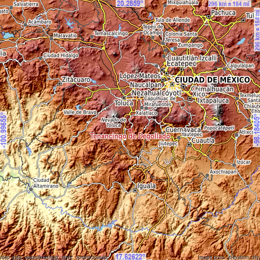 Topographic map of Tenancingo de Degollado