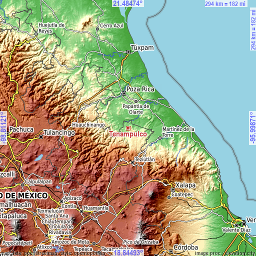 Topographic map of Tenampulco