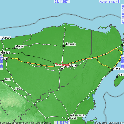 Topographic map of Temozon