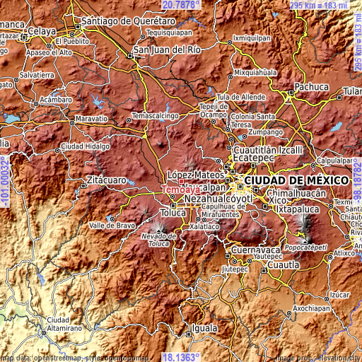 Topographic map of Temoaya