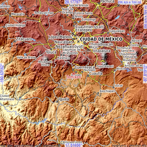 Topographic map of Temixco