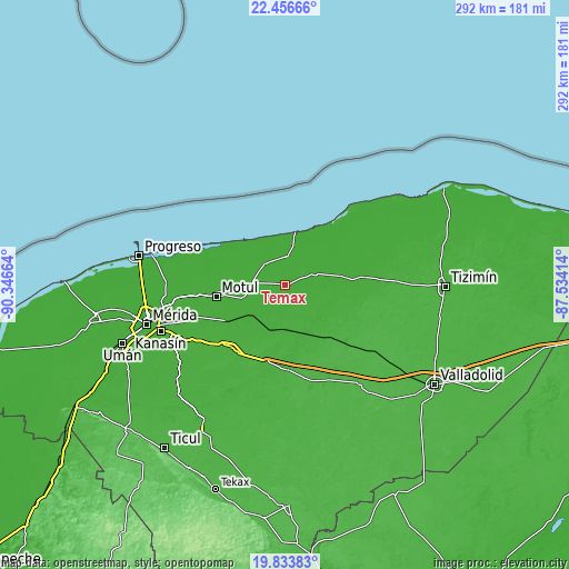 Topographic map of Temax