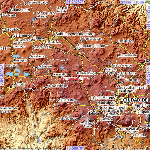 Topographic map of Temascalcingo