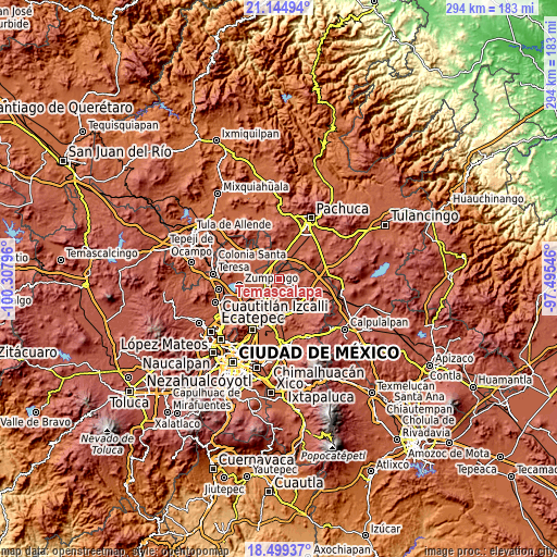 Topographic map of Temascalapa