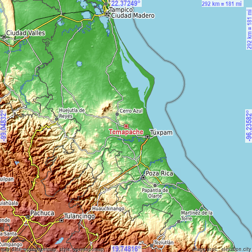 Topographic map of Temapache