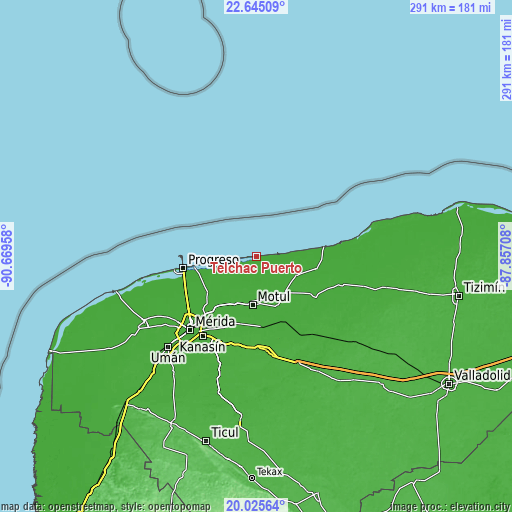 Topographic map of Telchac Puerto