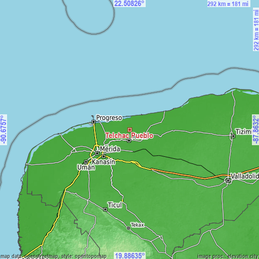 Topographic map of Telchac Pueblo