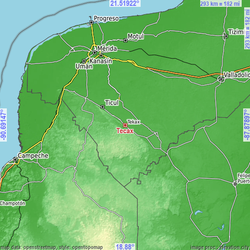 Topographic map of Tecax