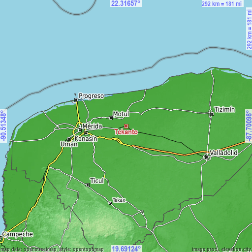 Topographic map of Tekanto