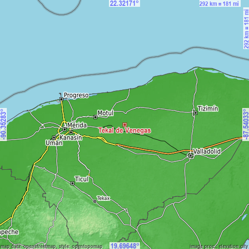 Topographic map of Tekal de Venegas
