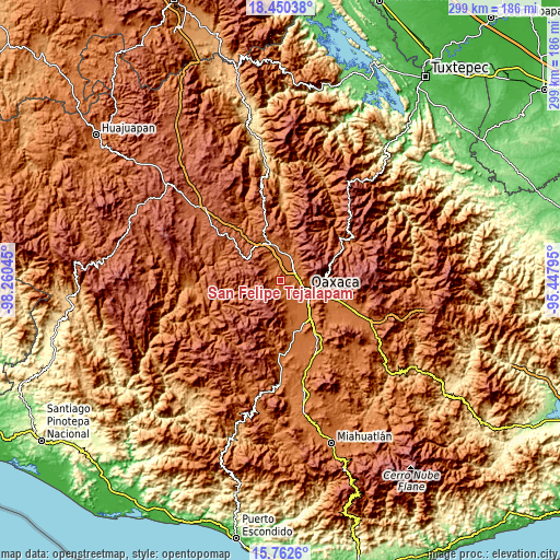 Topographic map of San Felipe Tejalápam